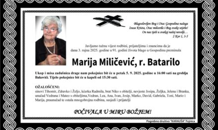 Preminula je Marija Miličević, rođ. Batarilo