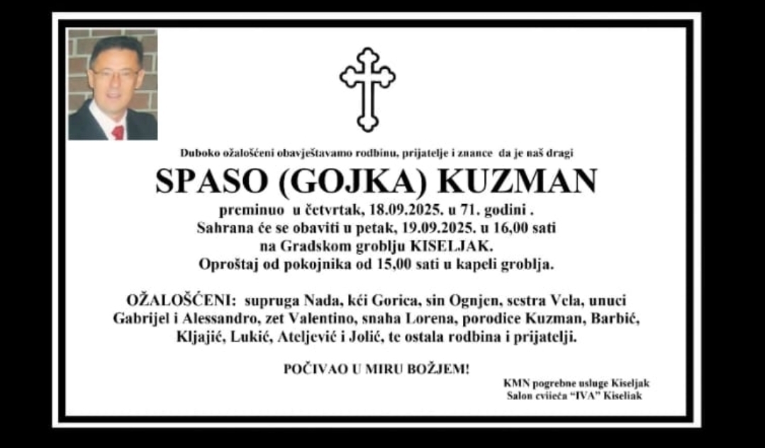 Preminuo je Spaso Kuzman