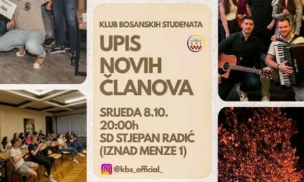 Klub bosanskih studenata (KBS) poziva sve studentice i studente koji dolaze iz Bosne, a studiraju u Zagrebu da im se pridruže u novoj akademskoj 2025./2026. godini
