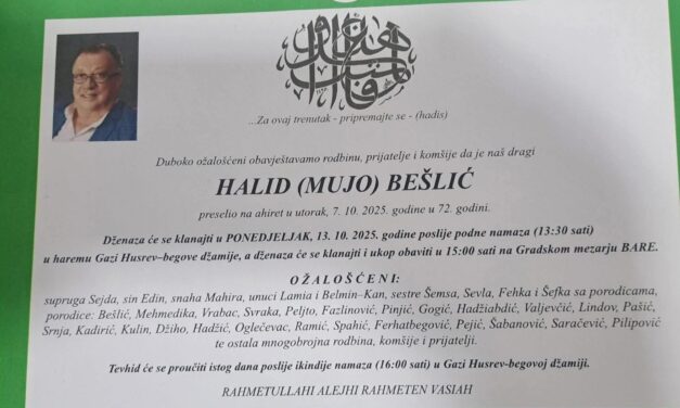 Pokop Halida Bešlića održat će se u ponedjeljak u Sarajevu