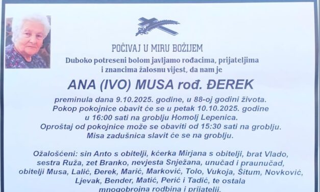 Preminula je Ana Musa, rođ. Đerek