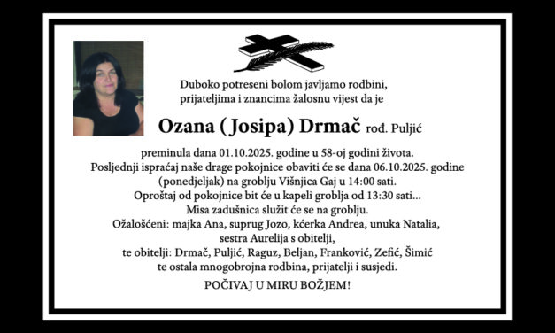 Preminula je Ozana Drmač, rođ. Puljić