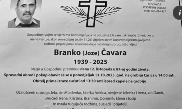 Preminuo je Branko Čavara
