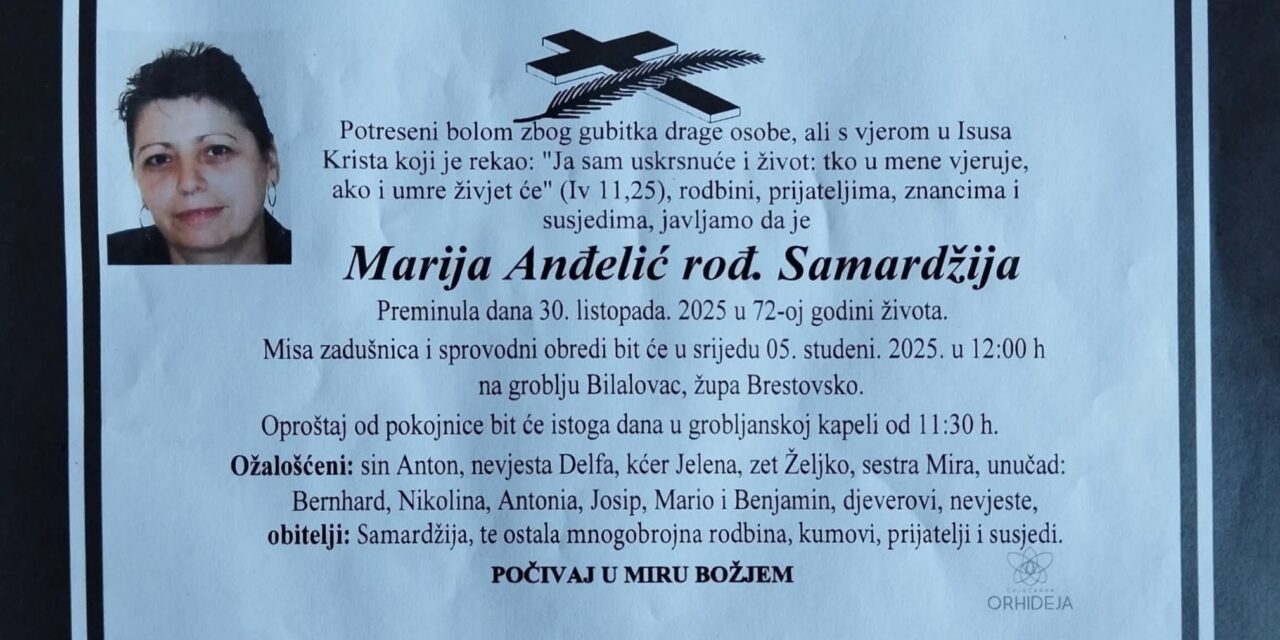 Preminula je Marija Anđelić, rođ. Samardžija