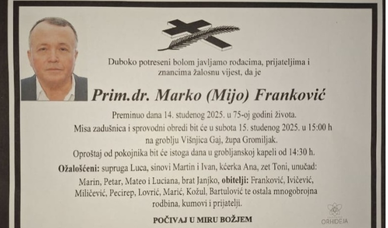 Preminuo je prim. dr. Marko Franković