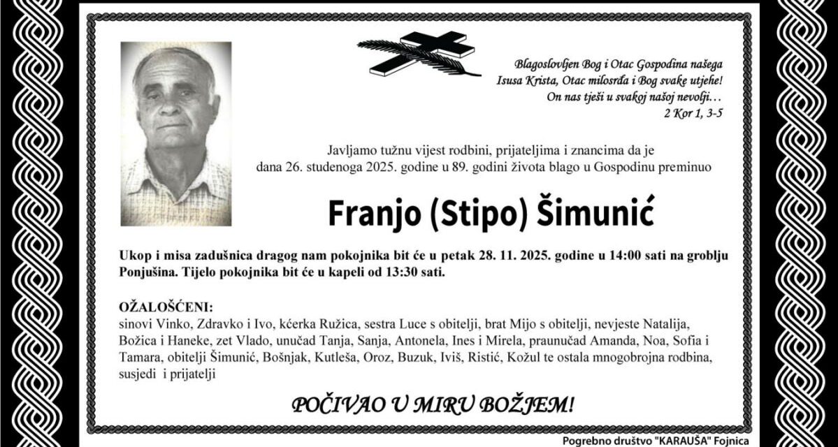 Preminuo je Franjo Šimunić