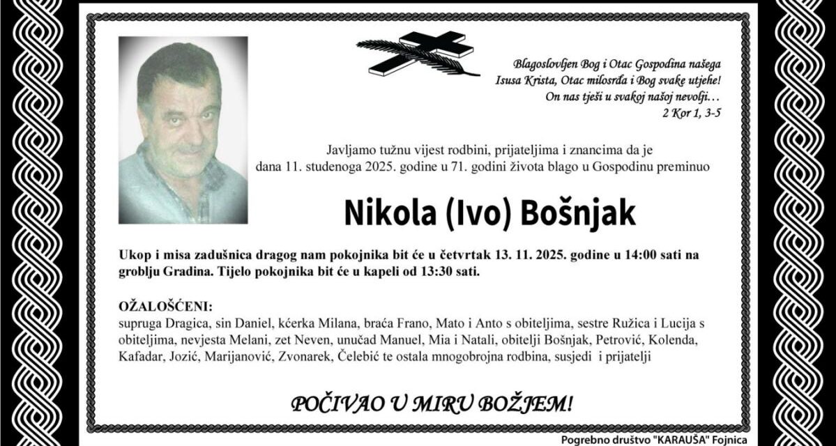 Preminuo je Nikola Bošnjak