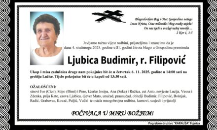 Preminula je Ljubica Budimir, rođ. Filipović