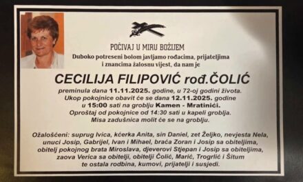 Preminula je Cecilija Filipović, rođ. Čolić