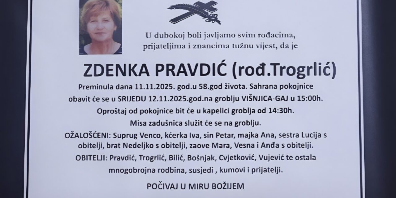 Preminula je Zdenka Pravdić, rođ. Trogrlić