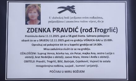 Preminula je Zdenka Pravdić, rođ. Trogrlić