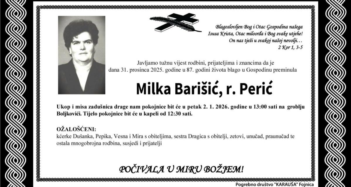 Preminula je Milka Barišić, rođ. Perić