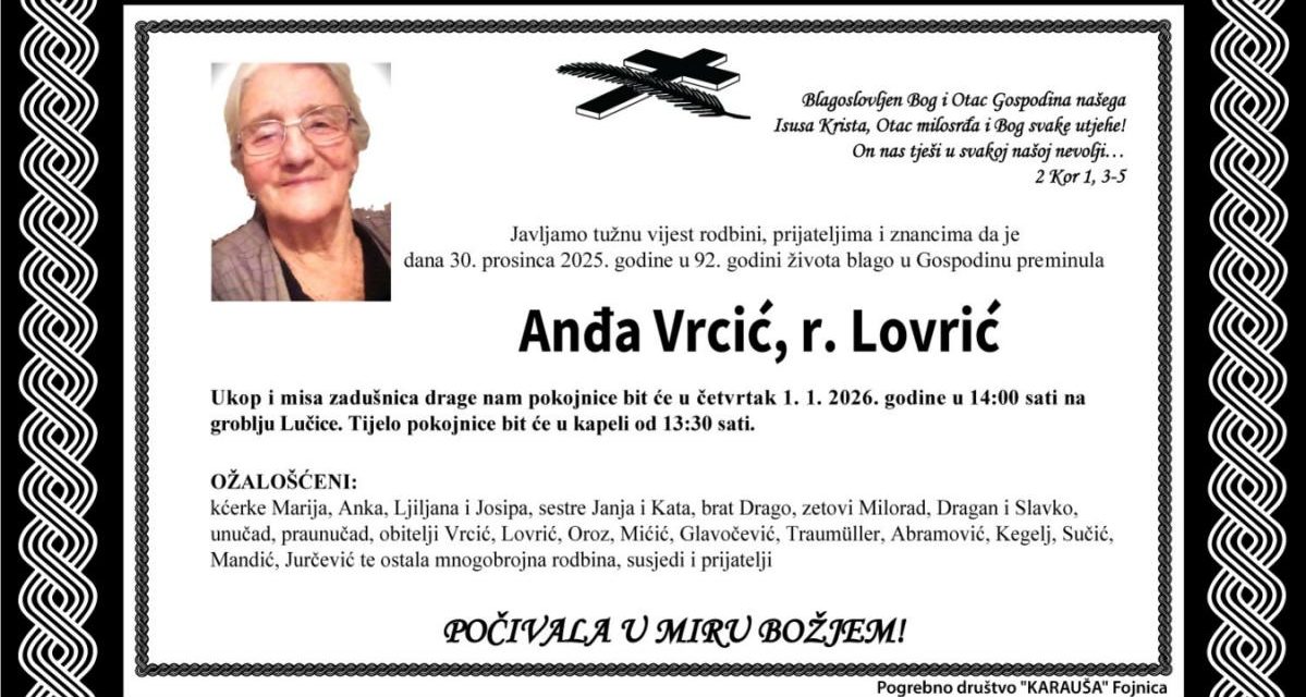 Preminula je Anđa Vrcić, rođ. Lovrić