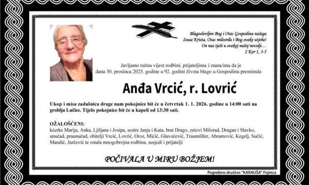 Preminula je Anđa Vrcić, rođ. Lovrić