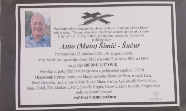 Preminuo je Anto Šimić – Šućur