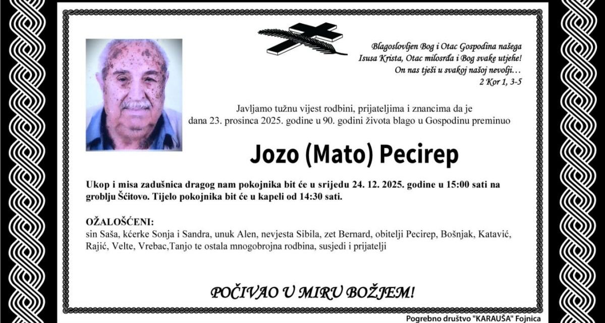 Preminuo je Jozo Pecirep