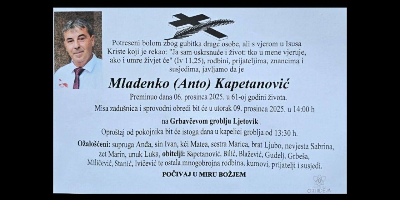 Preminuo je Mladenko Kapetanović