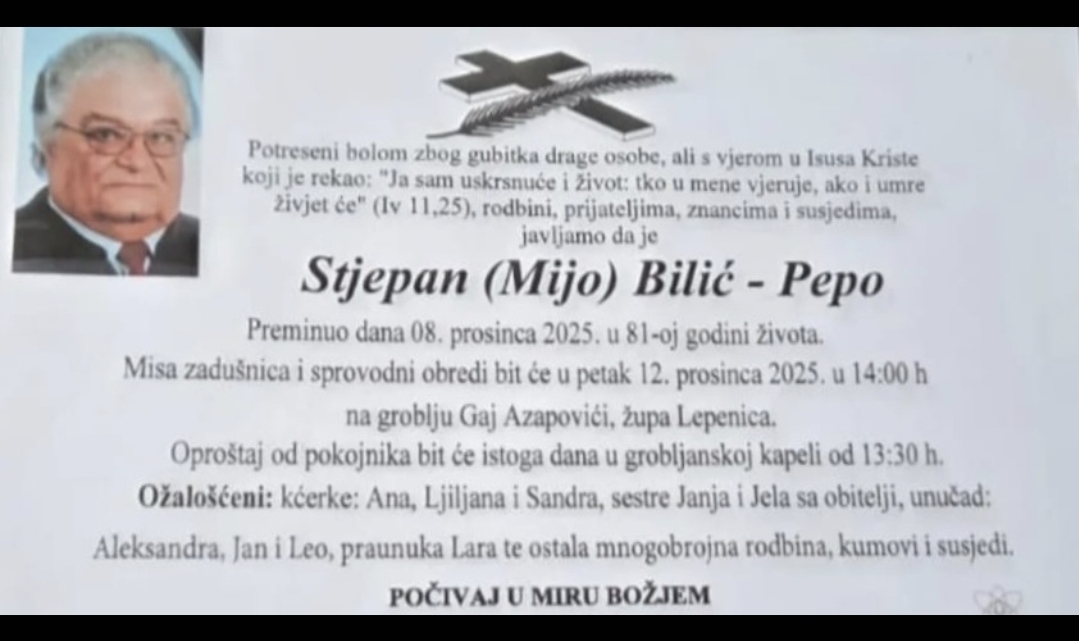 Preminuo je Stjepan Bilic – Pepo