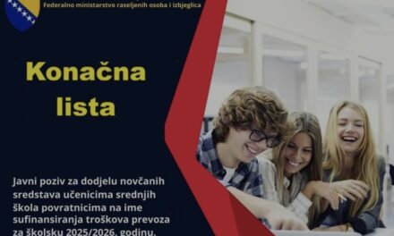 KONAČNA LISTA – Javni poziv za dodjelu novčanih sredstava učenicima srednjih škola povratnicima na ime sufinanciranja troškova prijevoza za školsku 2025/2026. godinu