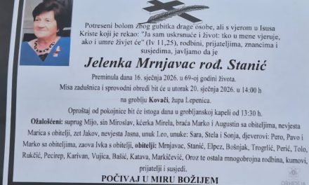 Preminula je Jelenka Mrnjavac, rođ. Stanić
