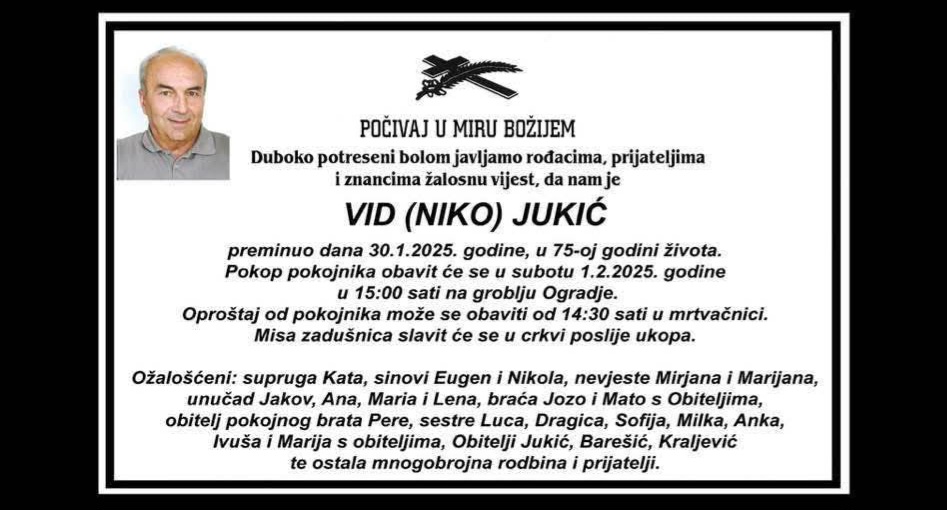 Preminuo je Vid Jukić