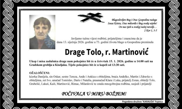 Preminula je Drage Tolo, rođ. Martinović