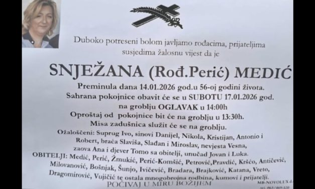 Preminula je Snježana Medić, rođ. Perić