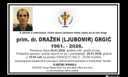 Poznati detalji ispraćaja i sahrane prim.dr.Dražena Grgića