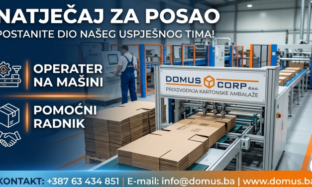 OGLAS ZA POSAO: Tvrtka DOMUS CORP d.o.o. širi svoj tim i zapošljava nove djelatnike