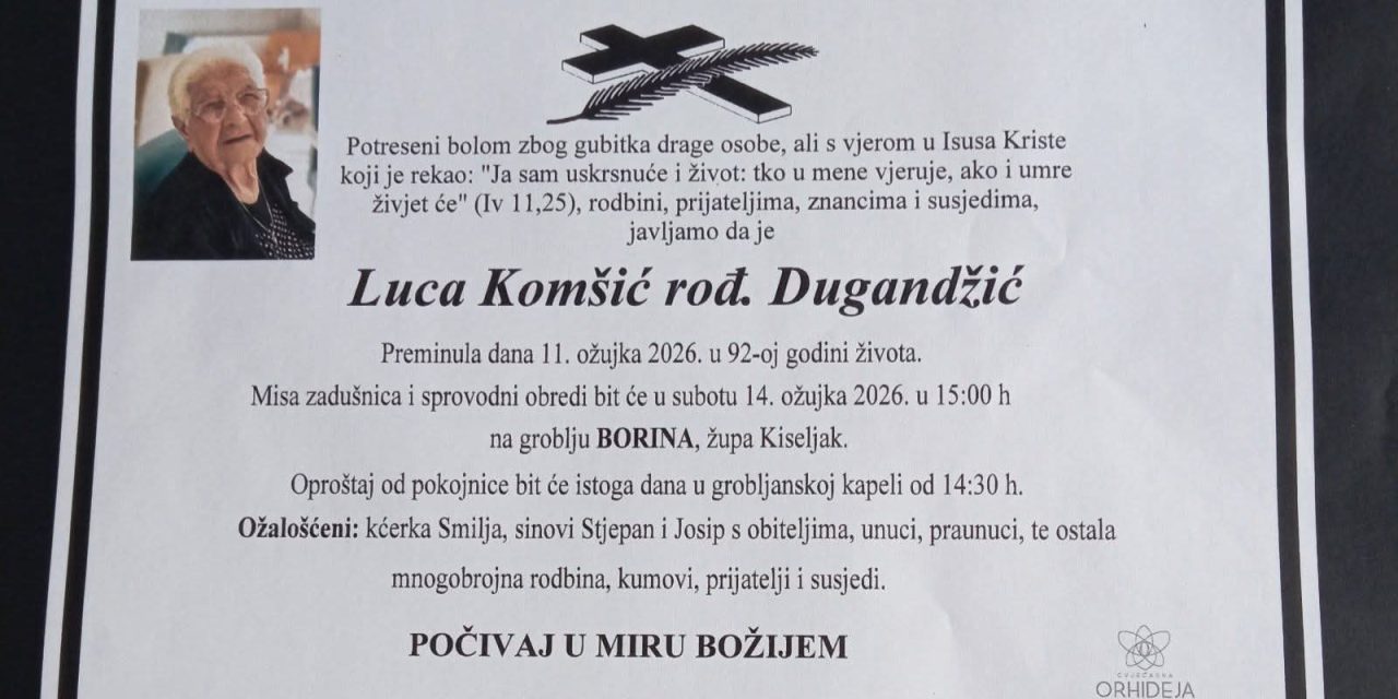 Preminula je Luca Komšić, rođ. Dugandžić
