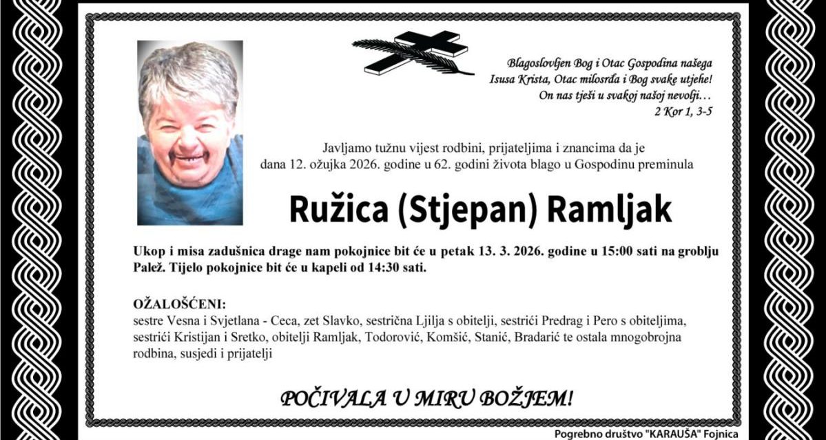 Preminula je Ružica Ramljak