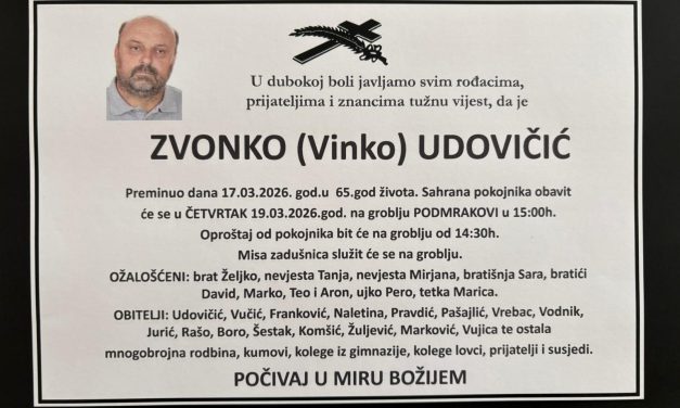 Posljednji pozdrav: Napustio nas je Zvonko Udovičić (Obavijest o pokopu)