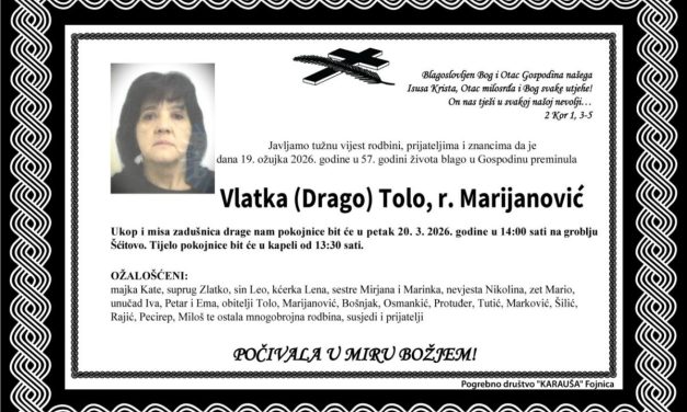Preminula je Vlatka Tolo, rođ. Marijanović
