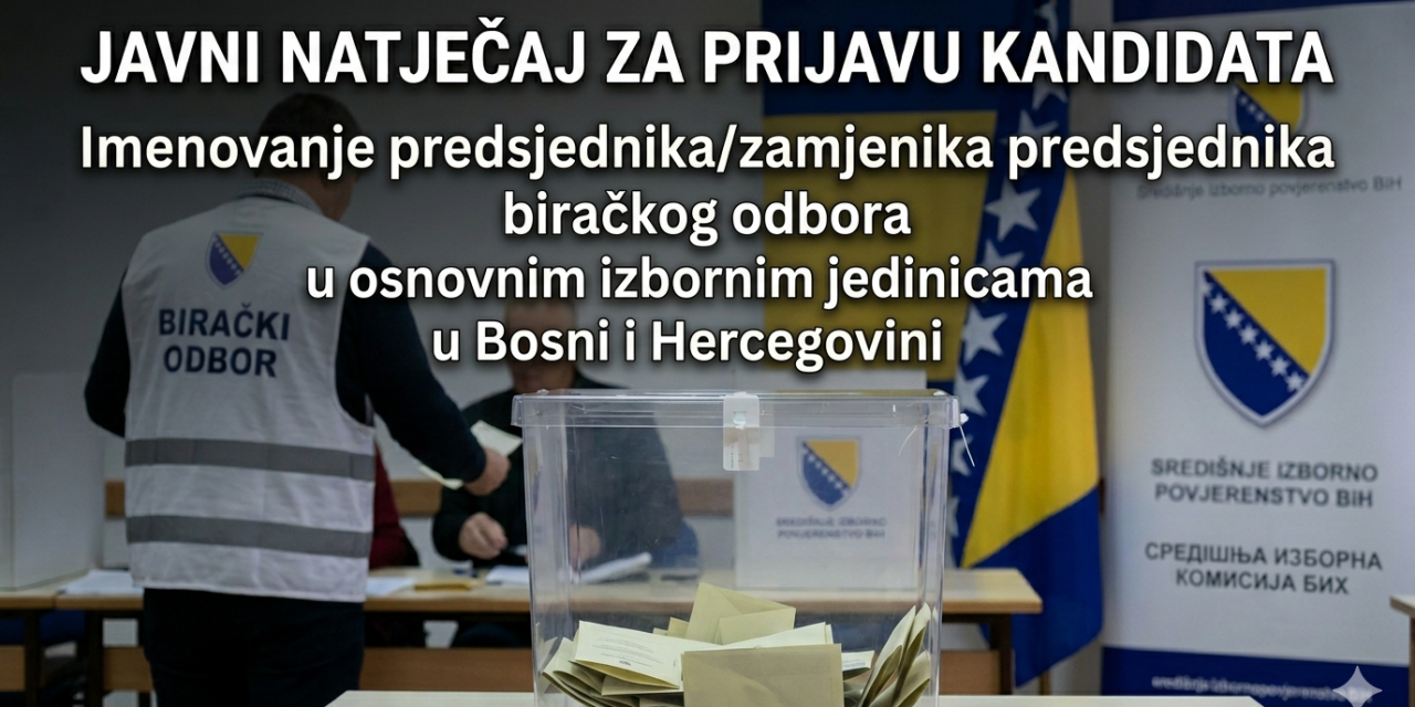 Javni natječaj za prijavu kandidata za imenovanje predsjednika/zamjenika predsjednika biračkog odbora u osnovnim izbornim jedinicama u Bosni i Hercegovini
