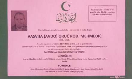 Preminula je Vasvija Oruč, rođ Mehmedić