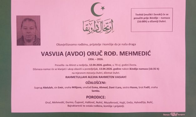 Preminula je Vasvija Oruč, rođ Mehmedić