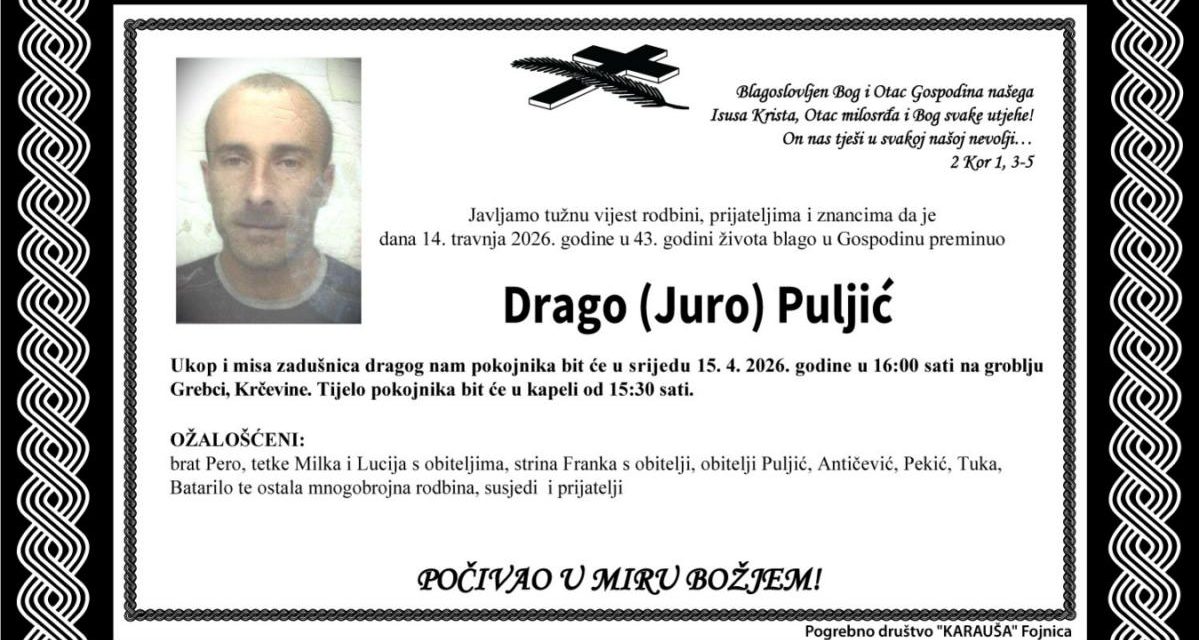 Preminuo je Drago Puljić