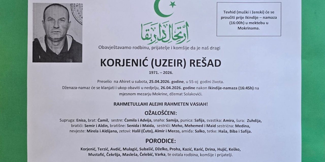 Preminuo je Korjenić Rešad