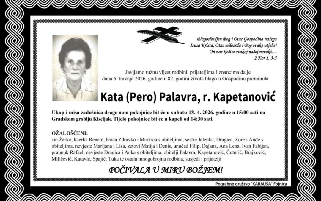 Preminula je Kata Palavra, rođ. Kapetanović