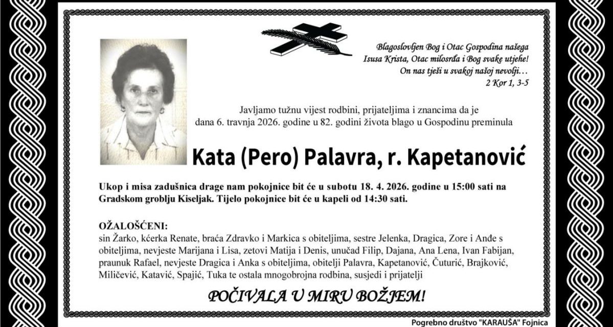Preminula je Kata Palavra, rođ. Kapetanović