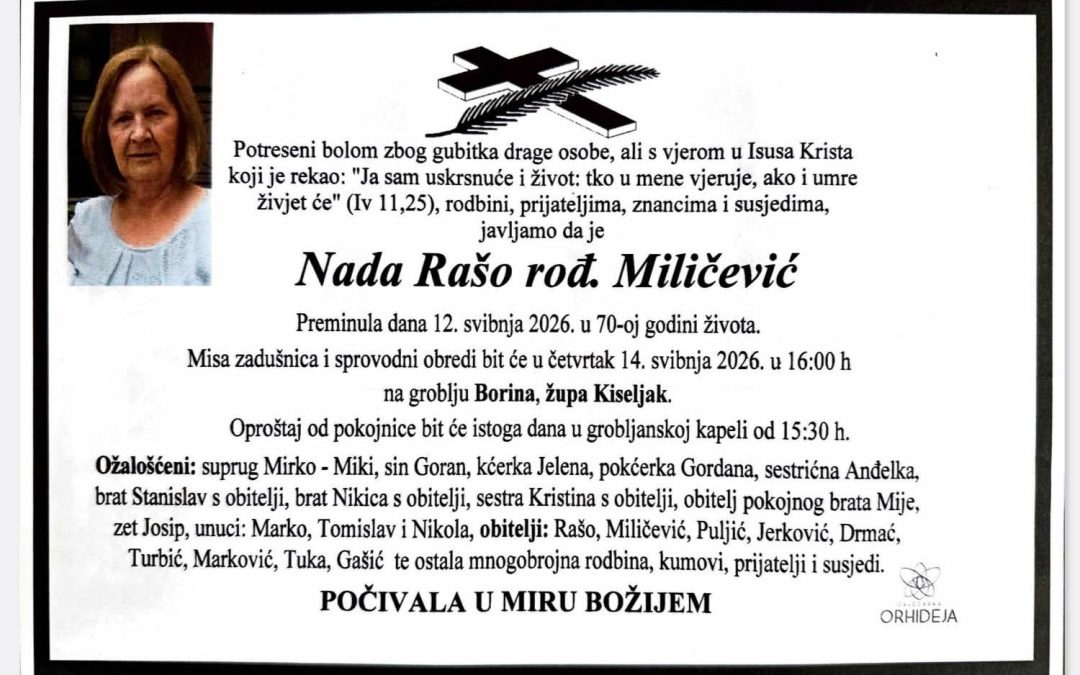 Preminula je Nada Rašo, rođ. Miličević