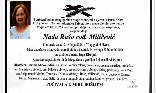 Preminula je Nada Rašo, rođ. Miličević