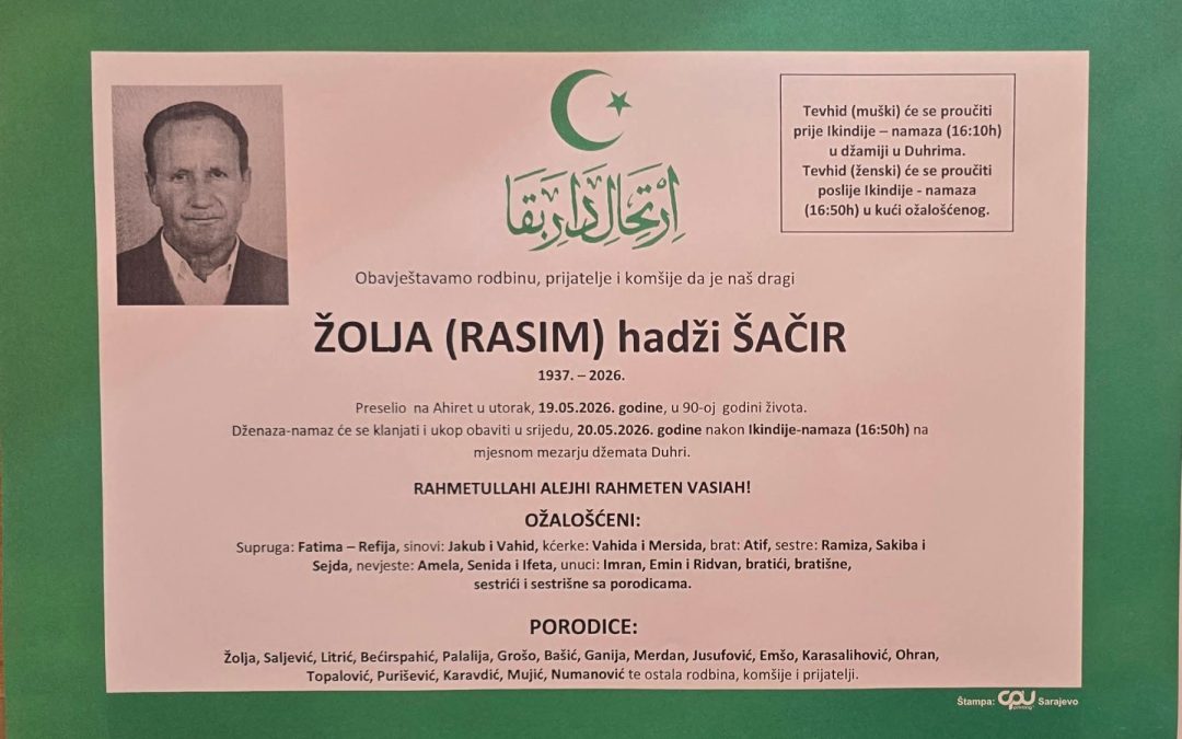 Preminuo je hadži Šačir Žolja
