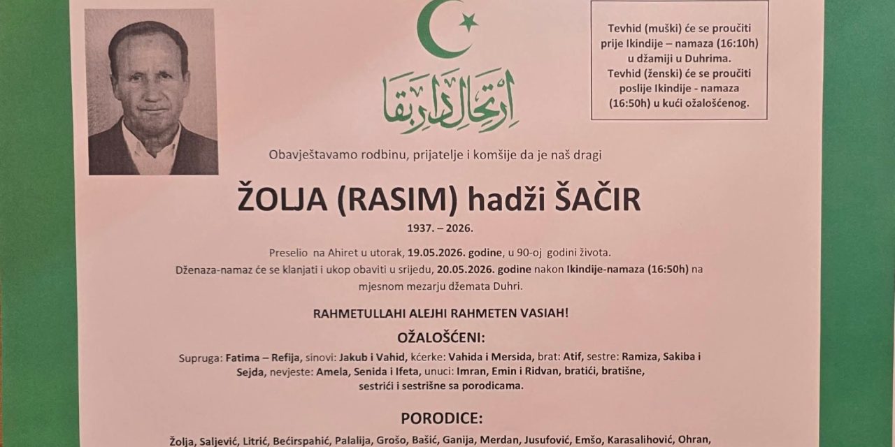 Preminuo je hadži Šačir Žolja
