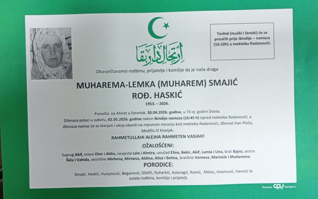 Preminula je Muharema-Lemka Smajić, rođ. Haskić