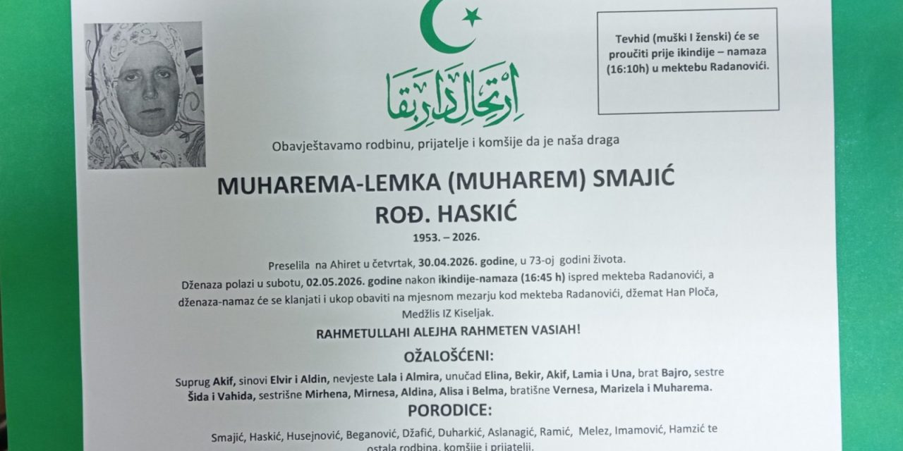 Preminula je Muharema-Lemka Smajić, rođ. Haskić