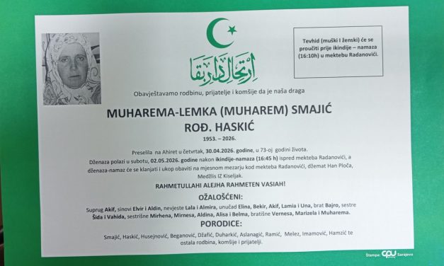Preminula je Muharema-Lemka Smajić, rođ. Haskić