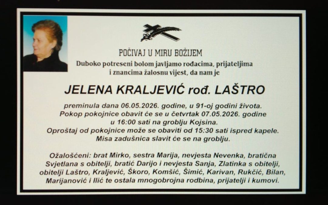 Preminula je Jelena Kraljević rođ. Laštro