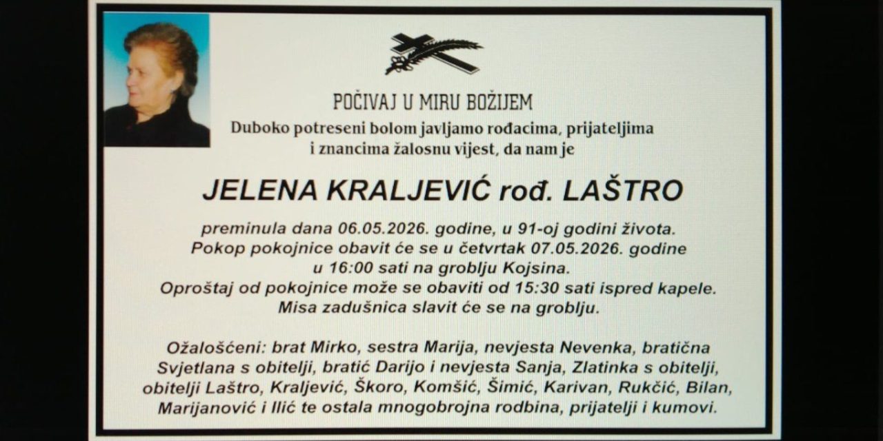 Preminula je Jelena Kraljević rođ. Laštro