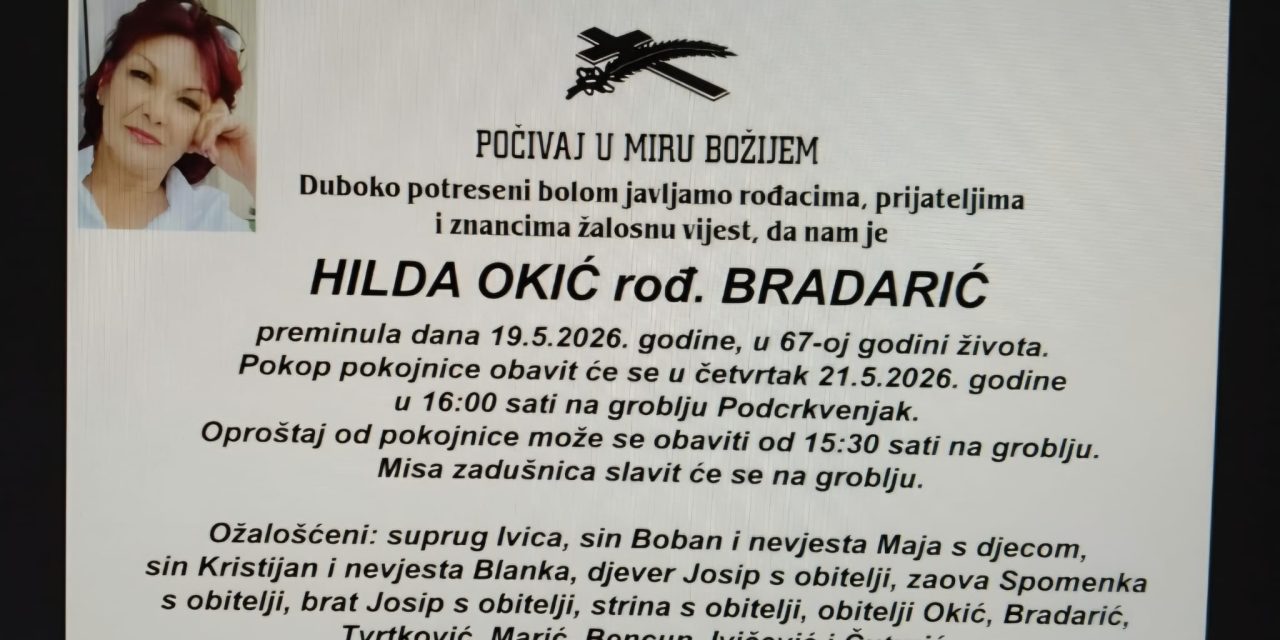Preminula je Hilda Okić, rođ. Bradarić